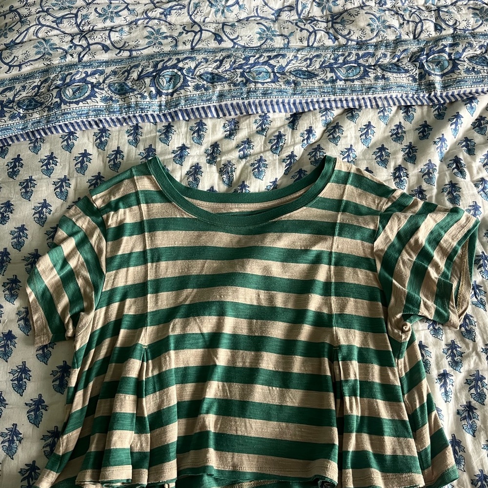 We The Free Green and Cream Striped Blouse